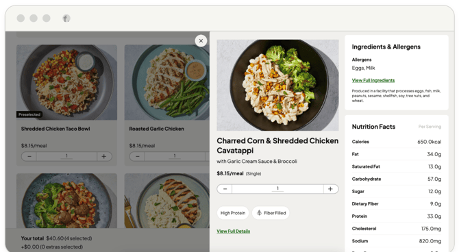 Meal detail sidebar
